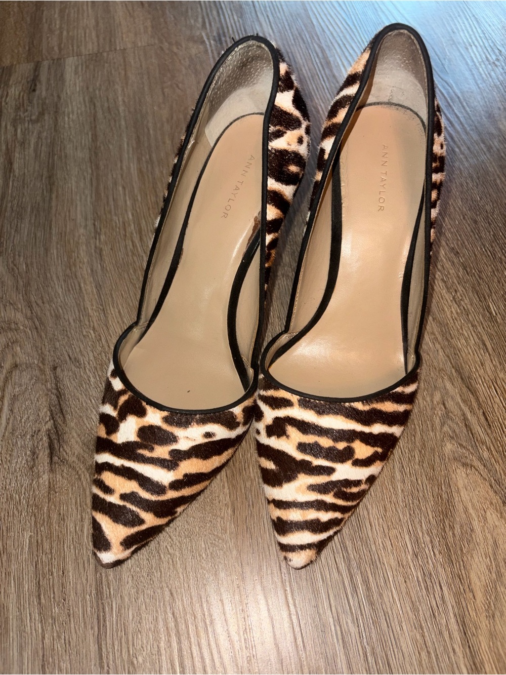 Ann Taylor Leopard-Print Pointed Toe Pumps in Brown and Black - Picture 1 of 4